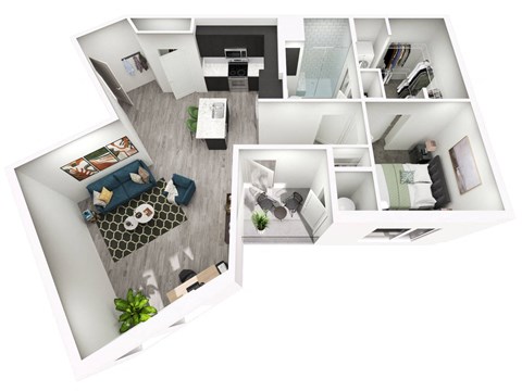 Floor plan for 1 bed, 1 bath, 984 sqft